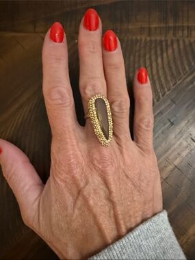 Gold Open Teardrop Statement Ring - Women Jewelry. Adjustable
